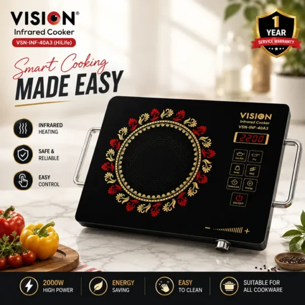 VISION Infrared Cooker 40A3 (HiLife) (873170) | 2200W Electric Cooktop | Touch & Knob Control | Free Delivery