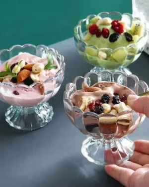 Crystal Clear Glass Ice Cream/Dessert Bowl Set (6 Pieces) OLILA N008