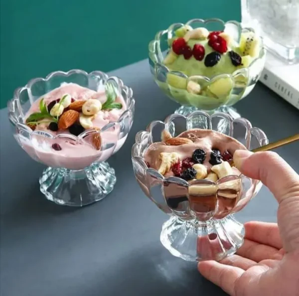 Crystal Clear Glass Ice Cream/Dessert Bowl Set (6 Pieces) OLILA N008